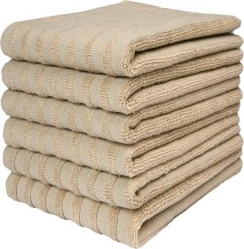 Premium Kitchen Towels (20'x 28', 6 Pack) | Large Cotton Dish Towels 400 GSM | Highly Absorbent Terry Kitchen Linen Set with Hanging Loop | Tan Solid