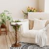 Round Side Table, Modern Drink Table for Small Spaces, Slim End Table with Solid Wood Leg for Living Room, Bedroom, Corners, and Office (Walnut Brown)