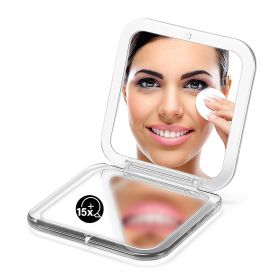 Folding Compact Mirror, 1X/15X Magnification 3½' Pocket Size Square Hand Mirror for Travel Makeup (Silver)