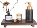 Small Wood Tray Pedestal Stand Farmhouse Bathroom Decor Decorative Wooden Riser Kitchen Soap Dish Holder for Vanity, Counter, Sink