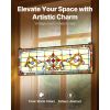 Stained Glass Window Panel, 32" x 11" Tiffany Style Hanging Transom Window Panel with Chain, Large Horizontal Rectangle Stain Glass