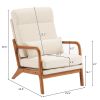 High Back Solid Wood Armrest Backrest Iron Frame Linen Indoor Leisure Chair Off-White