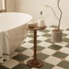 Round Side Table, Modern Drink Table for Small Spaces, Slim End Table with Solid Wood Leg for Living Room, Bedroom, Corners, and Office (Walnut Brown)