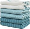 Premium Kitchen Towels (20'x 28', 6 Pack) | Large Cotton Dish Towels | Flat & Terry Highly Absorbent Kitchen Linen Set with Hanging Loop | Aqua