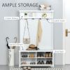Modern Hall Tree, Coat Rack, Coat Stand With Shoe Storage Bench, 3-in-1 Wardrobe with 4 Double Hooks and 2 Shelves, Coat Hanger for Hallway