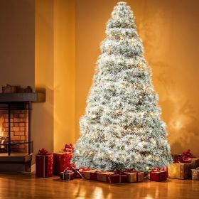 Pre-lit Artificial Christmas Tree, Prelighted Green Artificial Hinged Spruce Xmas Tree With 347 Branch Tips, 120 Incandescent Lights (Option: 9FT flocking)