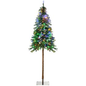 6 Artificial Christmas Trees, with Warm White or Colorful LED Lights, Pencil Shape, Steel Base (Option: Green-930x340x145 mm)