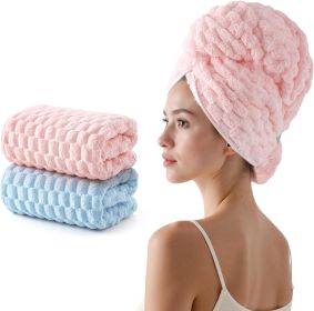 Blue Microfiber Hair Towels - Extra Large Hair Towel Wrap for Women, 24x42 inch Hair Towels with Elastic Strap, Super Soft Hair Drying Towels for Long (Color: Pink+blue)