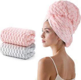 Blue Microfiber Hair Towels - Extra Large Hair Towel Wrap for Women, 24x42 inch Hair Towels with Elastic Strap, Super Soft Hair Drying Towels for Long (Color: Pink+grey)