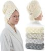 Blue Microfiber Hair Towels - Extra Large Hair Towel Wrap for Women, 24x42 inch Hair Towels with Elastic Strap, Super Soft Hair Drying Towels for Long