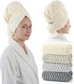 Blue Microfiber Hair Towels - Extra Large Hair Towel Wrap for Women, 24x42 inch Hair Towels with Elastic Strap, Super Soft Hair Drying Towels for Long (Color: Charcoal Gray+grey+ivory+beige)