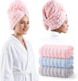 Blue Microfiber Hair Towels - Extra Large Hair Towel Wrap for Women, 24x42 inch Hair Towels with Elastic Strap, Super Soft Hair Drying Towels for Long (Color: Bubbles(pink  blue  grey))