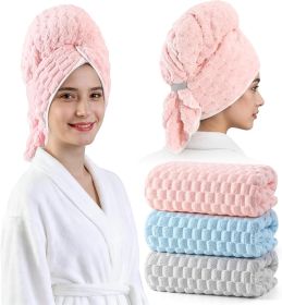 Blue Microfiber Hair Towels - Extra Large Hair Towel Wrap for Women, 24x42 inch Hair Towels with Elastic Strap, Super Soft Hair Drying Towels for Long (Color: Pink+grey+blue)