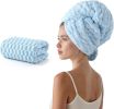 Blue Microfiber Hair Towels - Extra Large Hair Towel Wrap for Women, 24x42 inch Hair Towels with Elastic Strap, Super Soft Hair Drying Towels for Long
