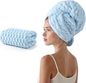 Blue Microfiber Hair Towels - Extra Large Hair Towel Wrap for Women, 24x42 inch Hair Towels with Elastic Strap, Super Soft Hair Drying Towels for Long (Color: Blue)