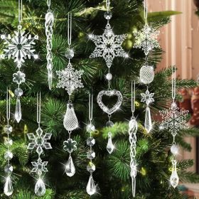 Crystal Ornaments Christmas Tree Decorations - 21pcs Christmas Tree Ornaments Sparkling Dazzling Festival Party Decoration Crystal Snowflake Design Ha (Color: Transparent)