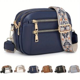 Secure Travel Crossbody Bag – Anti-Theft Zipper Closure & Golden Hardware (8.26x6.29 Inch) (Color: Blue)