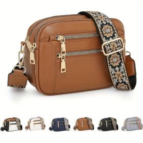 Secure Travel Crossbody Bag – Anti-Theft Zipper Closure & Golden Hardware (8.26x6.29 Inch) (Color: A-Brown)