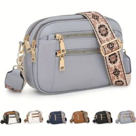 Secure Travel Crossbody Bag – Anti-Theft Zipper Closure & Golden Hardware (8.26x6.29 Inch) (Color: Grey)