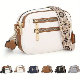Secure Travel Crossbody Bag – Anti-Theft Zipper Closure & Golden Hardware (8.26x6.29 Inch) (Color: White)