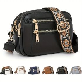 Secure Travel Crossbody Bag – Anti-Theft Zipper Closure & Golden Hardware (8.26x6.29 Inch) (Color: Black)