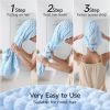 Blue Microfiber Hair Towels - Extra Large Hair Towel Wrap for Women, 24x42 inch Hair Towels with Elastic Strap, Super Soft Hair Drying Towels for Long